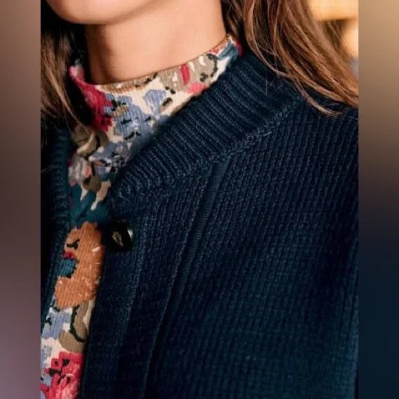 NWT Sezane Noely Dark Blue Navy Cardigan Gilet Women's Nathael Jacket M - Picture 2 of 8